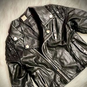 Kids Black Leather Biker Jacket - Faux Leather